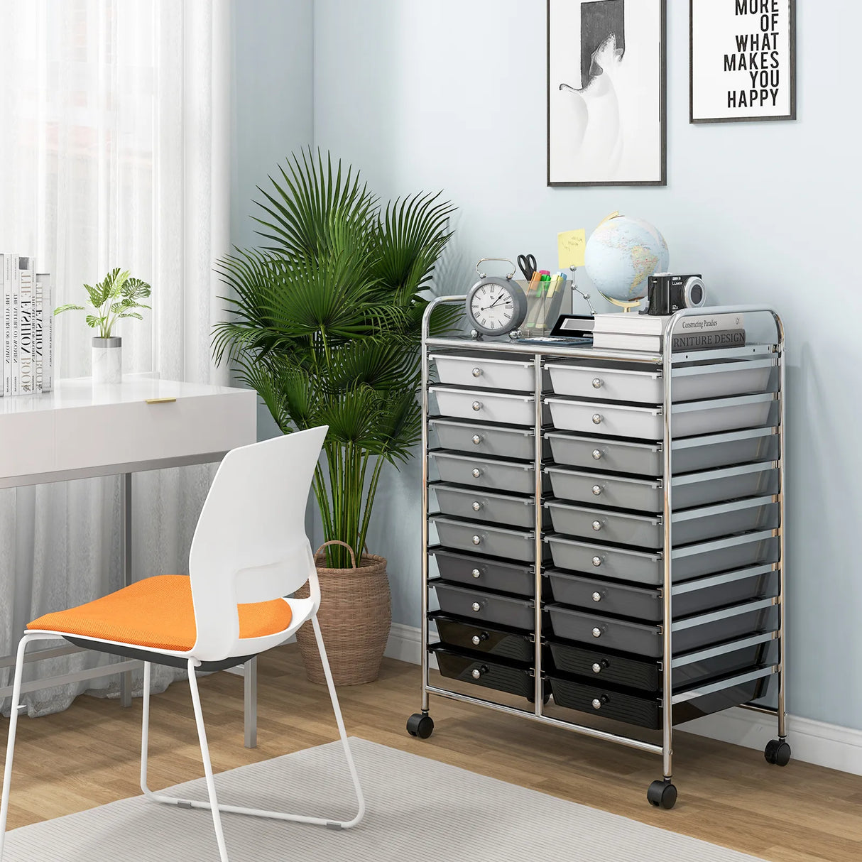 20 Drawers Rolling Storage Cart Studio Organizer-Black & Gray