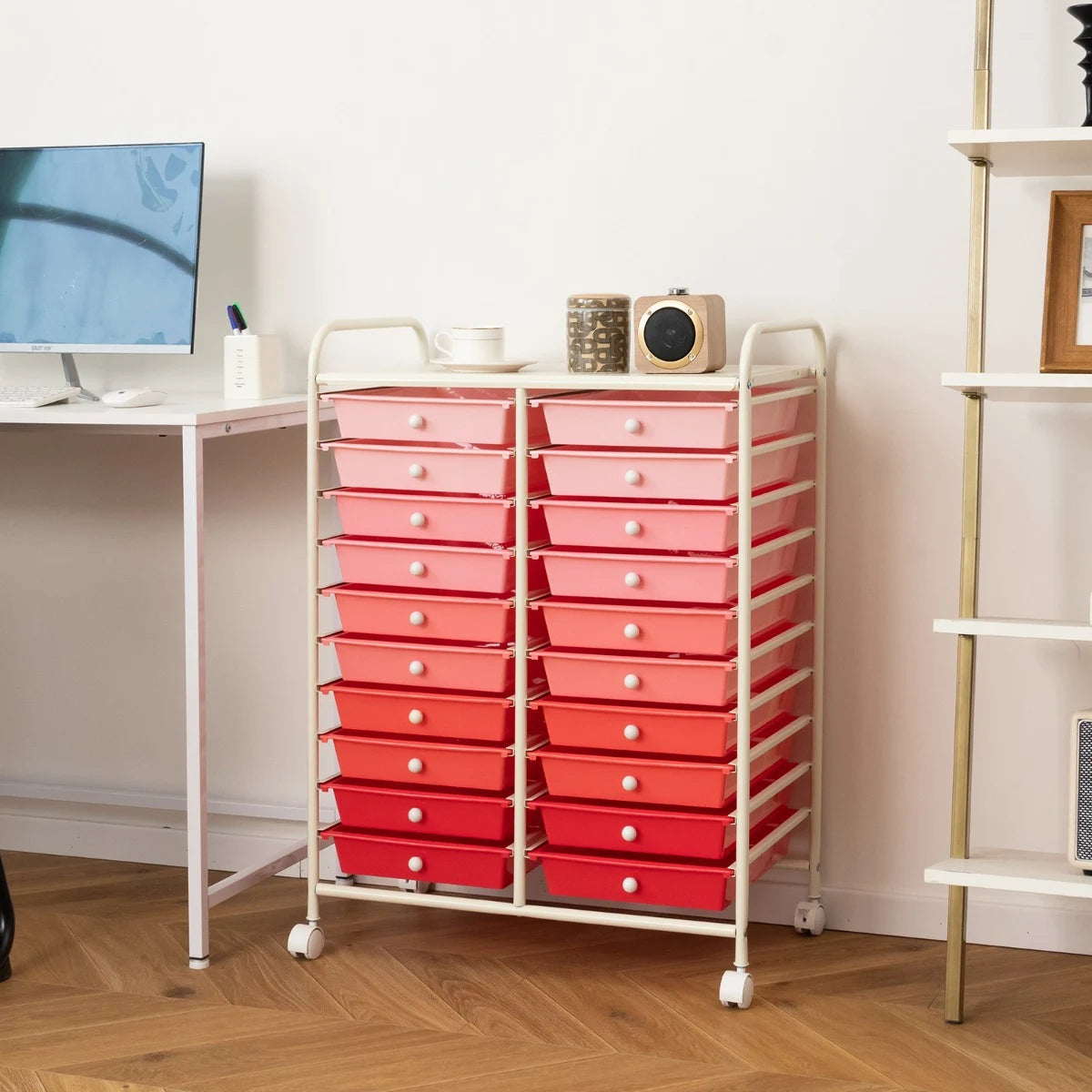 20 Drawers Rolling Storage Cart Studio Organizer-Pink