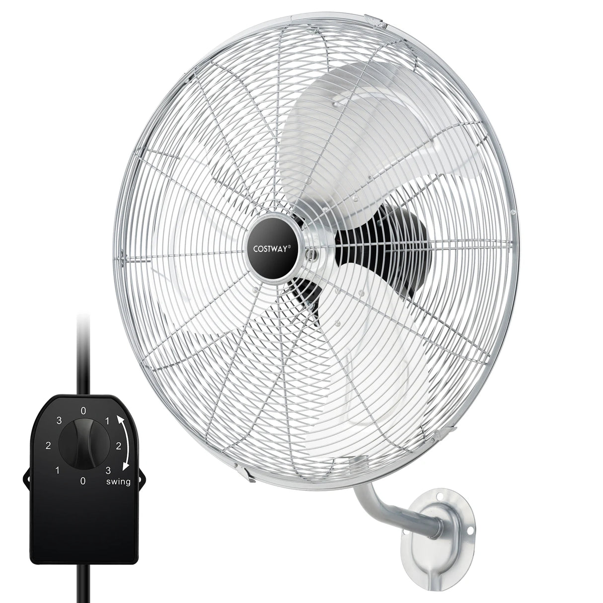 20 Inch Heavy Duty Metal Wall Mount Fan with 3 Fan Speeds-Silver