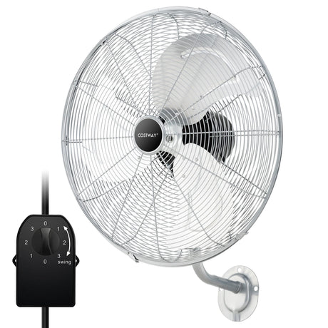 20 Inch Heavy Duty Metal Wall Mount Fan with 3 Fan Speeds-Silver