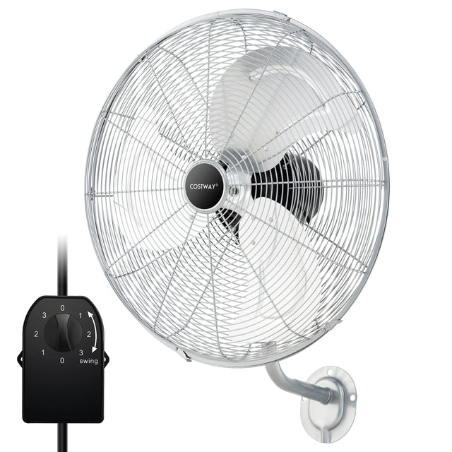 20 Inch Heavy Duty Metal Wall Mount Fan with 3 Fan Speeds-Silver