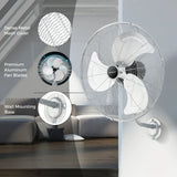 20 Inch Heavy Duty Metal Wall Mount Fan with 3 Fan Speeds-Silver