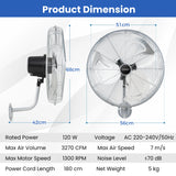 20 Inch Heavy Duty Metal Wall Mount Fan with 3 Fan Speeds-Silver