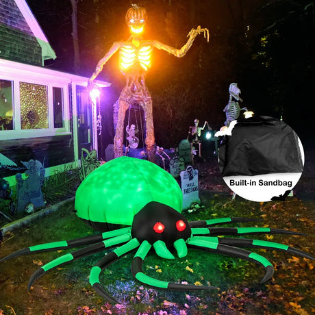 200CM Halloween Inflatable Spider with Green Body Lights