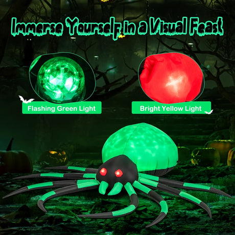 200CM Halloween Inflatable Spider with Green Body Lights