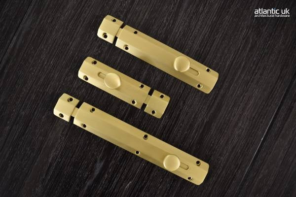 Atlantic Solid Brass Surface Door Bolt 4" - Satin Brass - Each