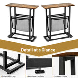 2-Tier Industrial End Table with Mesh Magazine Holder Sling for Living Room/Bedroom/Office