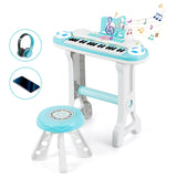 Children&#39;s Piano with 37 Keys Electronic Keyboard with Stool 47 x 20 x 60 cm Blue