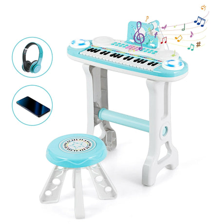 Children&#39;s Piano with 37 Keys Electronic Keyboard with Stool 47 x 20 x 60 cm Blue