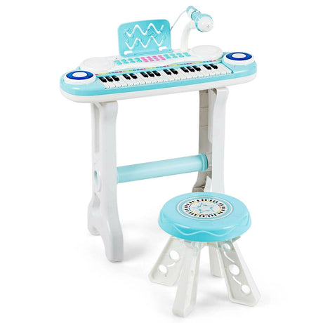 Children&#39;s Piano with 37 Keys Electronic Keyboard with Stool 47 x 20 x 60 cm Blue