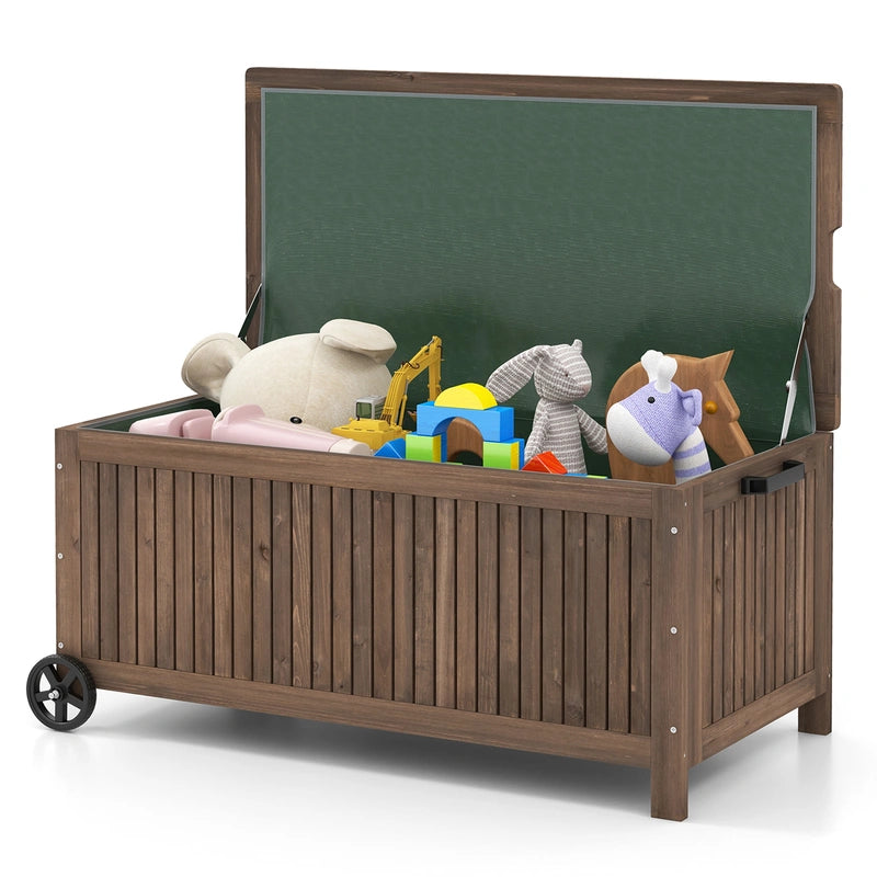 56-Gallon Wood Deck Box with Removable Waterproof PE Liner-Brown