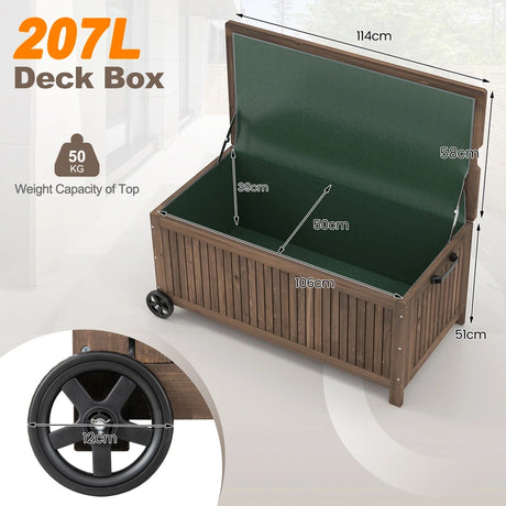 56-Gallon Wood Deck Box with Removable Waterproof PE Liner-Brown