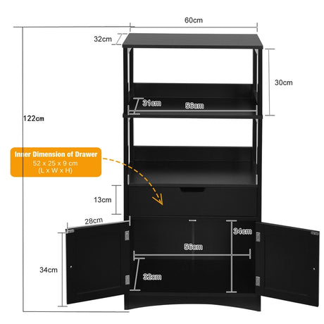Multipurpose Storage Cabinet with Drawer for Bathroom-Black