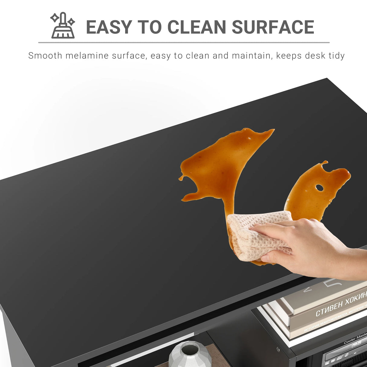 HOMCOM Compact Small Computer Table Wooden Desk Keyboard Tray Storage Shelf Modern Corner Table Home Office Black