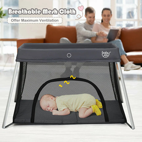 Lightweight Folding Playpen with Zipper Access Door-Grey