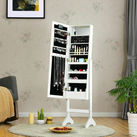 Standing Jewelry Armoire with 18 LED Lights & Mirror