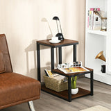 3-Tier Sofa Side Table Night Stand-Brown