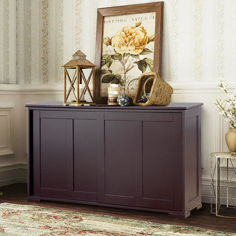 Freestanding Storage Cabinet with Sliding Door for Kitchen-Brown