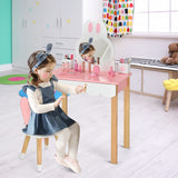 Kids Vanity Table and Chair Pretend Play with Mirror and Drawers-Pink