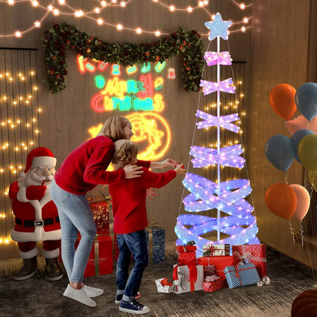 210 cm Outdoor Spiral Pre-lit Christmas Tree with Collapsible Color Lights