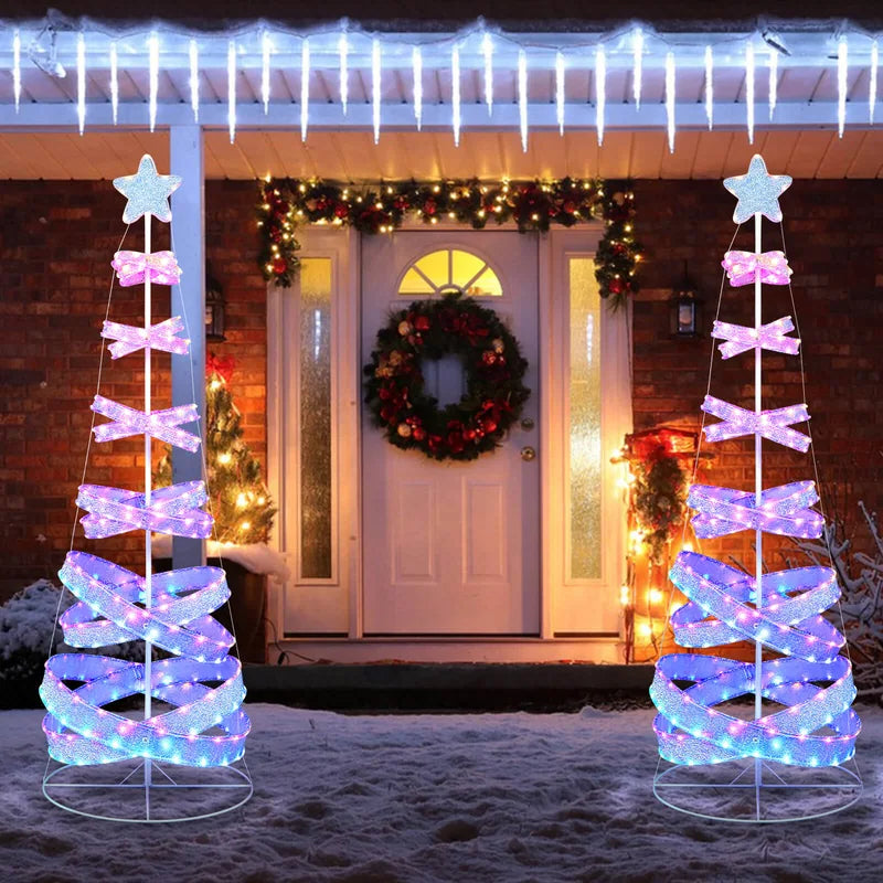 210 cm Outdoor Spiral Pre-lit Christmas Tree with Collapsible Color Lights