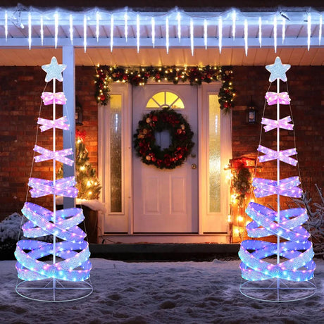 210 cm Outdoor Spiral Pre-lit Christmas Tree with Collapsible Color Lights