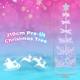 210 cm Outdoor Spiral Pre-lit Christmas Tree with Collapsible Color Lights