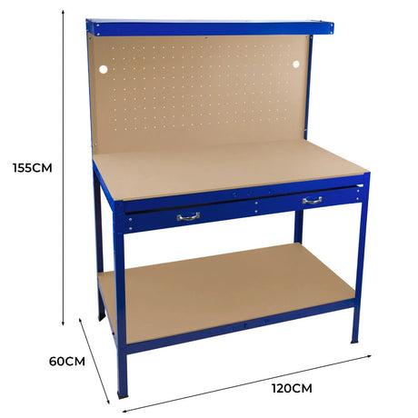 Workbench with Pegboard, Drawer & Light  Blue