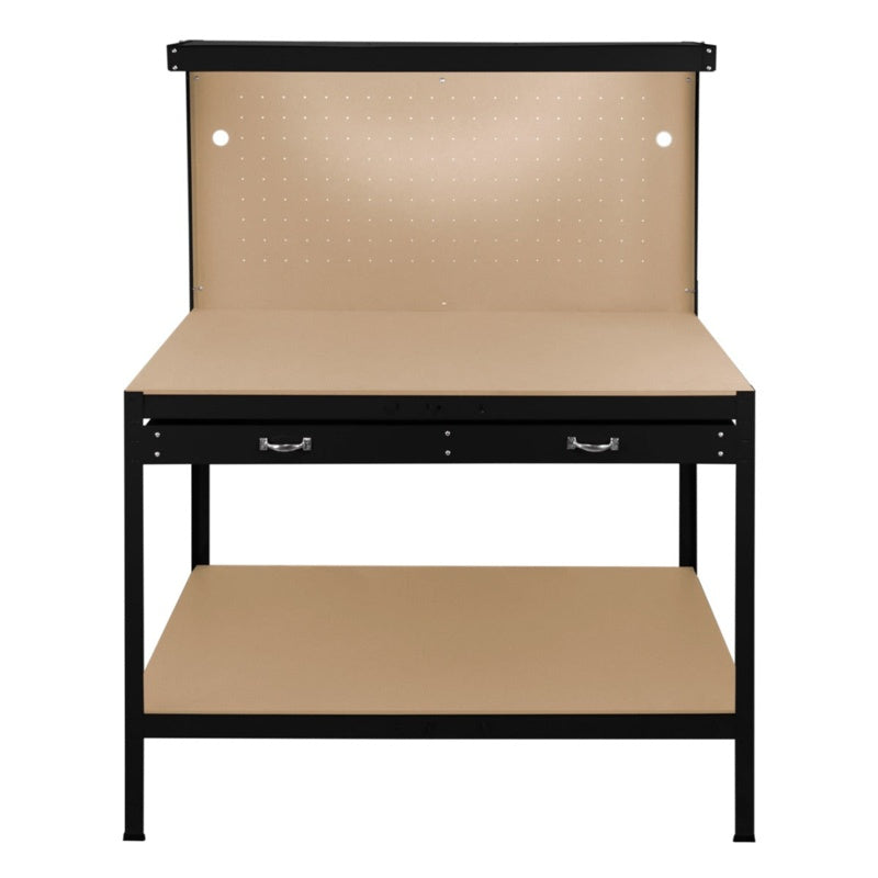 Workbench with Pegboard, Drawer & Light – Black