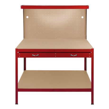 Workbench with Pegboard, Drawer & Light  Red
