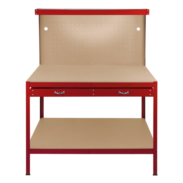 Workbench with Pegboard, Drawer & Light  Red