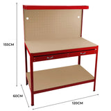 Workbench with Pegboard, Drawer & Light  Red