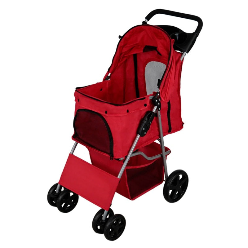 Pet Stroller with Rain Cover – Red