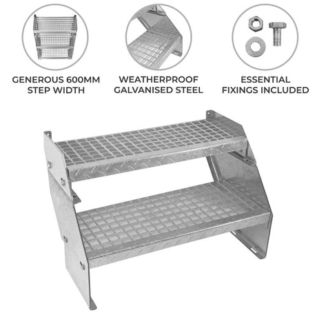 Adjustable 2 Section Galvanised Staircase - 600mm Wide