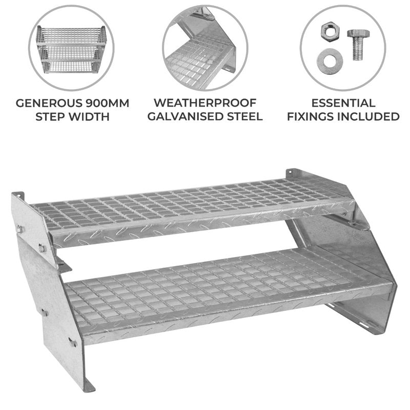 Adjustable 2 Section Galvanised Staircase - 900mm Wide