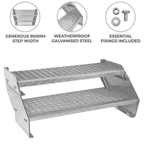 Adjustable 2 Section Galvanised Staircase - 900mm Wide