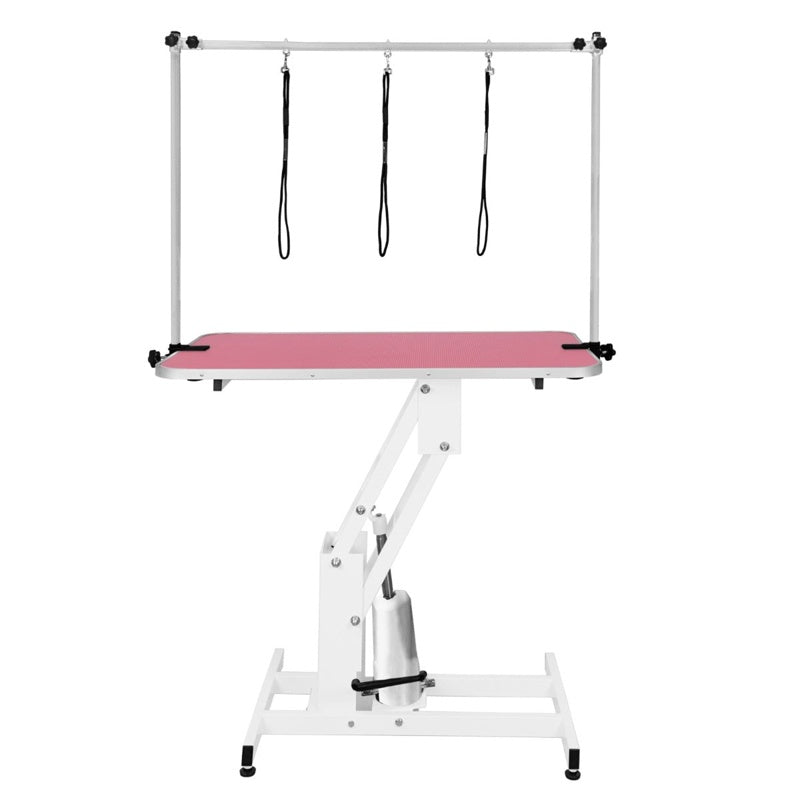 White Hydraulic Grooming Table - Pink Table Top