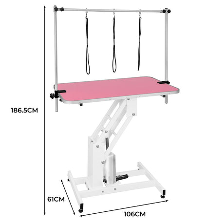 White Hydraulic Grooming Table - Pink Table Top