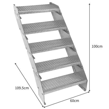 Adjustable 5 Section Galvanised Staircase - 600mm Wide