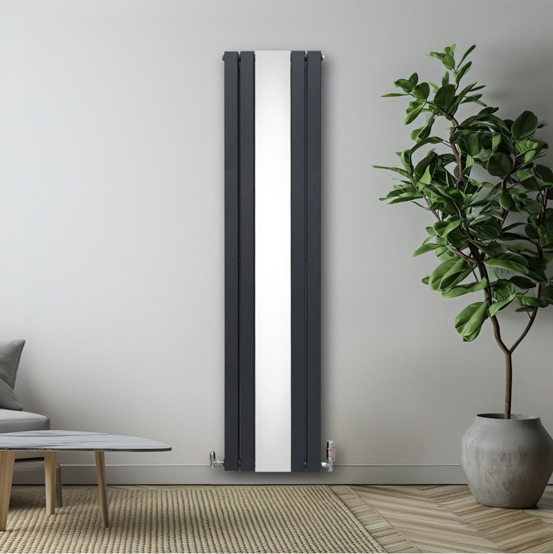 Flat Mirror Radiator - 1800mm x 425mm - Anthracite Grey