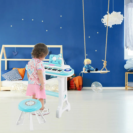 Children&#39;s Piano with 37 Keys Electronic Keyboard with Stool 47 x 20 x 60 cm Blue