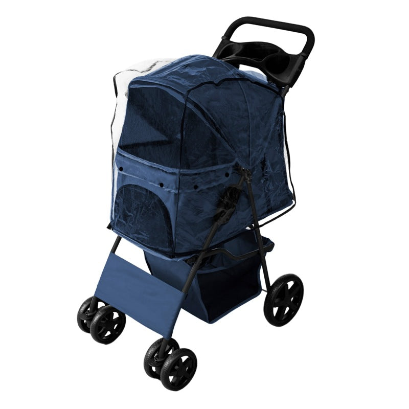 Pet Stroller with Rain Cover – Navy Blue