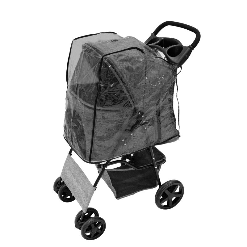 Pet Stroller with Rain Cover - Woven Grey