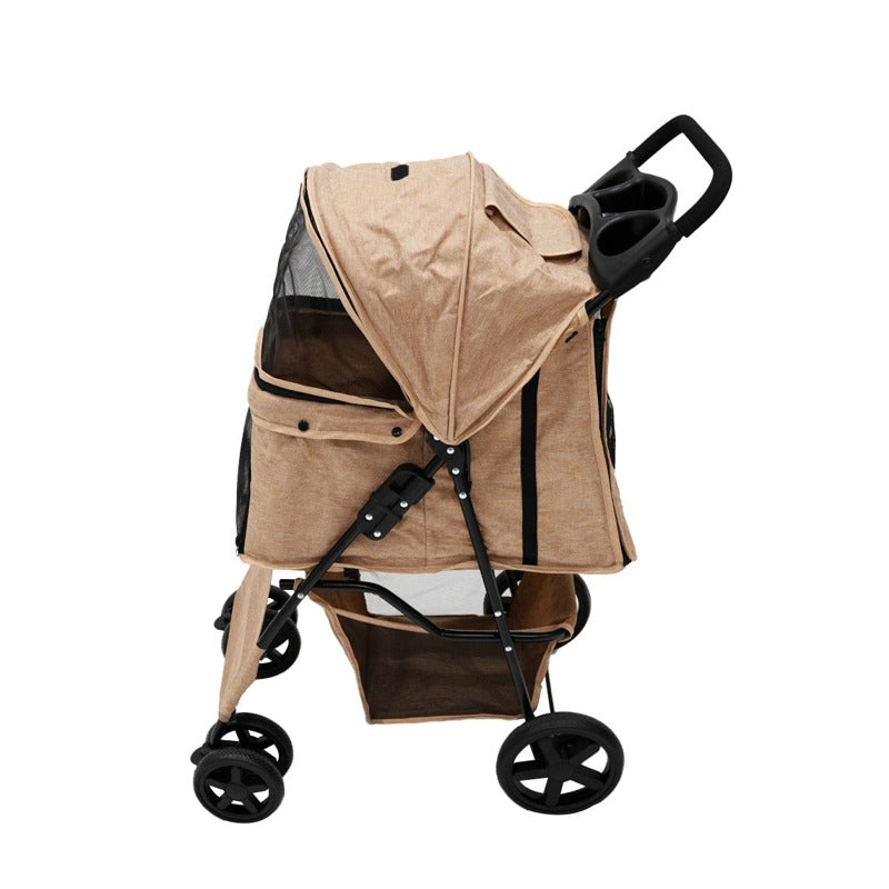 Pet Stroller with Rain Cover – Woven Beige