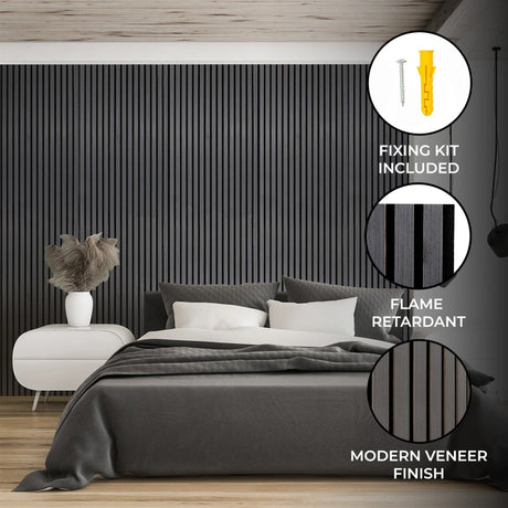 Acoustic Slat Wall Panels x 2  Anthracite Grey