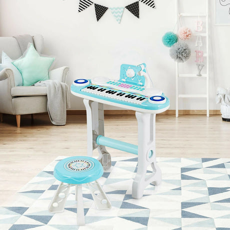 Children&#39;s Piano with 37 Keys Electronic Keyboard with Stool 47 x 20 x 60 cm Blue