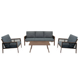 Aluminium 4 Piece Sofa Set - Wood Effect