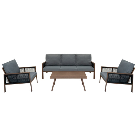 Aluminium 4 Piece Sofa Set - Wood Effect