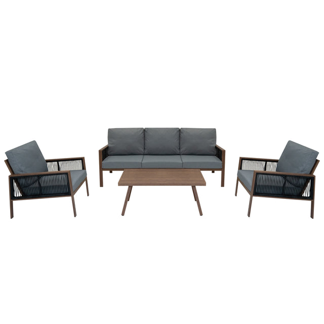 Aluminium 4 Piece Sofa Set - Wood Effect