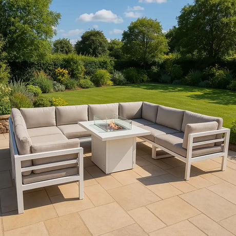 Modular Garden Furniture Set With Fire Pit - White